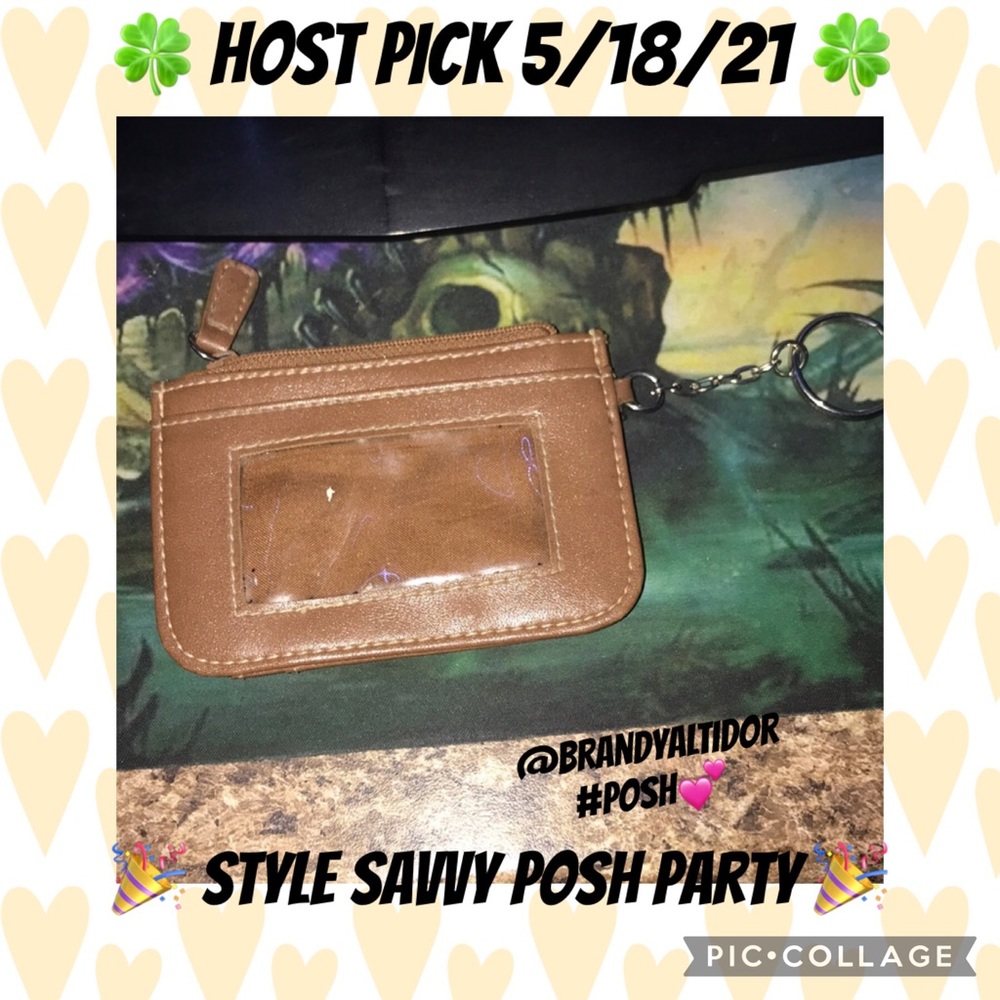Brown card and coin zip holder keychain 💕